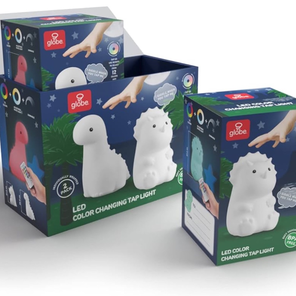 Set of 2 GLOBE Electric Dinosaur  6” and 9” Multicolor with giggling noise.